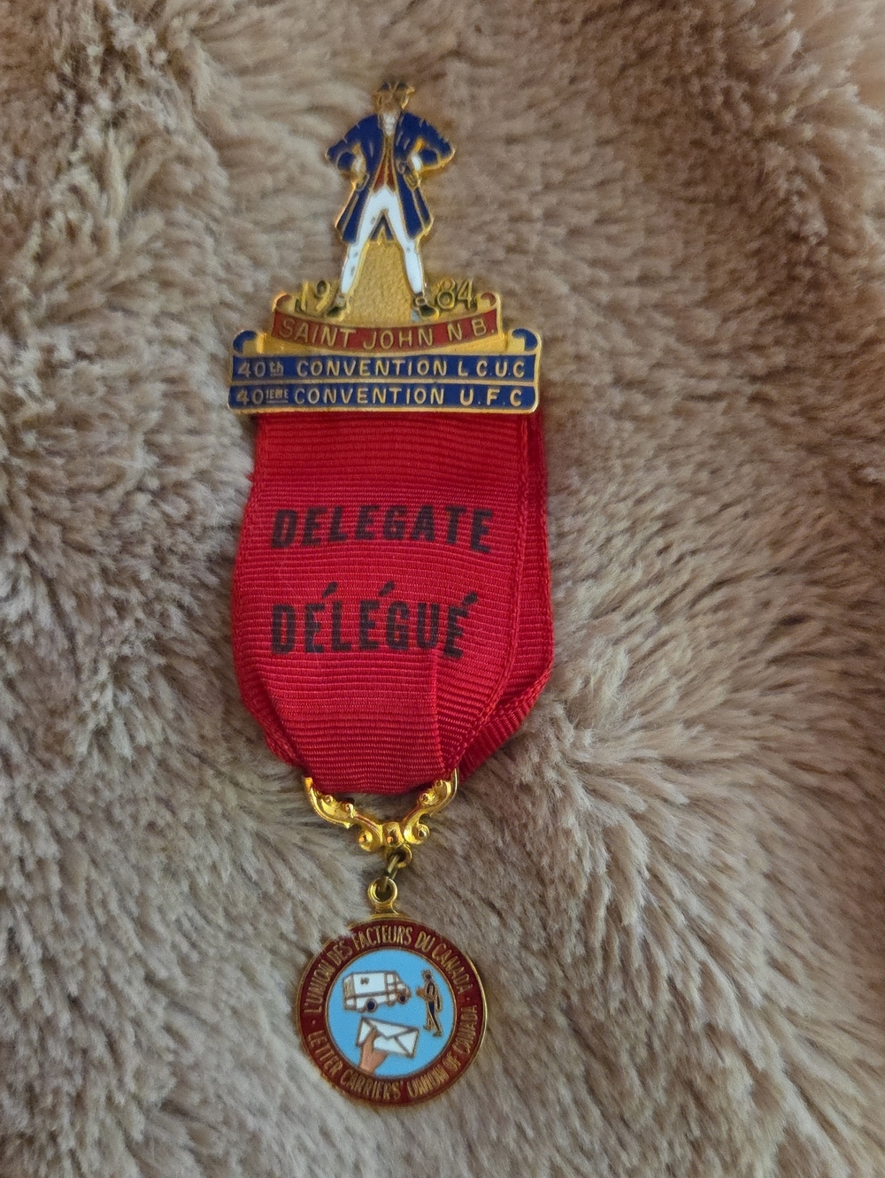 Vintange 1984 Delegate Ribbon & Badge From The 40th Convention Letter Carriers